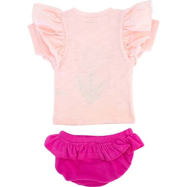 Tulip Terry Applique Butterfly Sleeve Tee Skirted Tushie Set, Cotton Candy - Mixed Apparel Set - 2