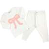 Ruffle Bow Terry Applique Two Piece Set, Cream - Mixed Apparel Set - 2