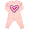 Multi Ruffle Heart Terry Applique Two Piece Set, Pale Pink - Mixed Apparel Set - 1 - thumbnail