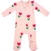 Cotton Candy Pink Tulips Print Zipper Footie, Pale Pink - Footie Pajamas - 1 - thumbnail