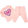 Multi Ruffle Heart Terry Applique Two Piece Set, Pale Pink - Mixed Apparel Set - 2