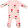 Cotton Candy Pink Tulips Print Zipper Footie, Pale Pink - Footie Pajamas - 2