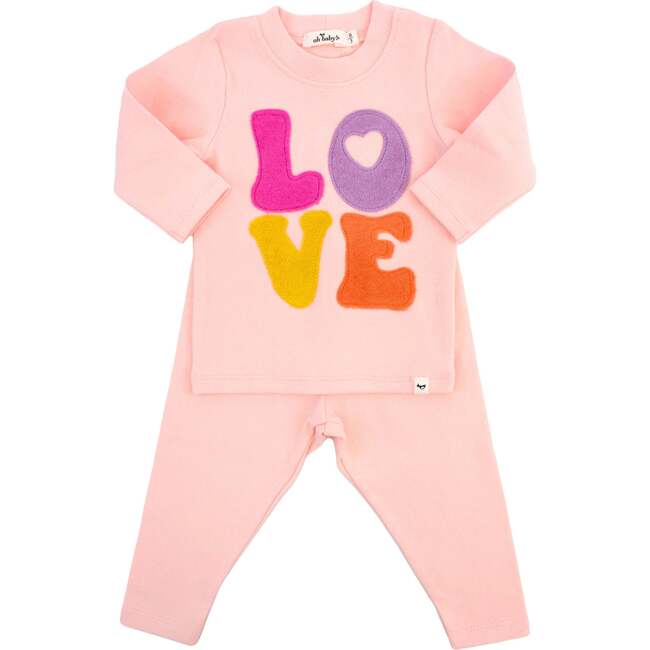 Cotton Candy LOVE Terry Applique Two Piece Set, Orchid