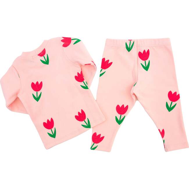 Cotton Candy Pink Tulips Print Two Piece Set, Pale Pink - Mixed Apparel Set - 2