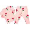 Cotton Candy Pink Tulips Print Two Piece Set, Pale Pink - Mixed Apparel Set - 2