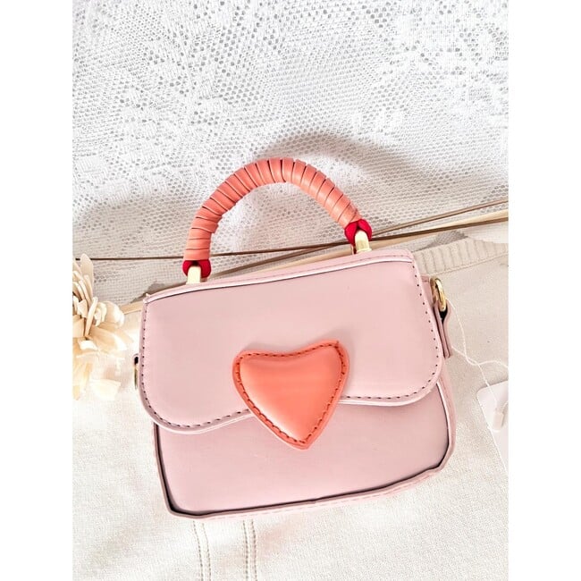 Faux Leather Heart Purse, Pink - Bags - 2