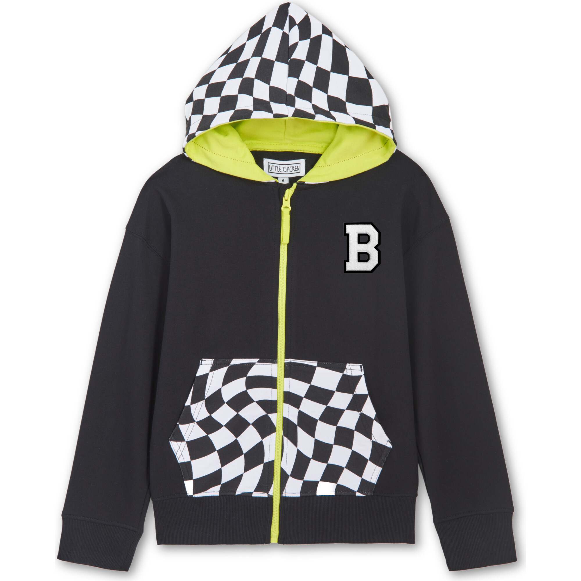 Checker Zip Hoodie Sweatshirt, Black - Sweatshirts - 1