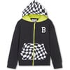 Checker Zip Hoodie Sweatshirt, Black - Sweatshirts - 1 - thumbnail