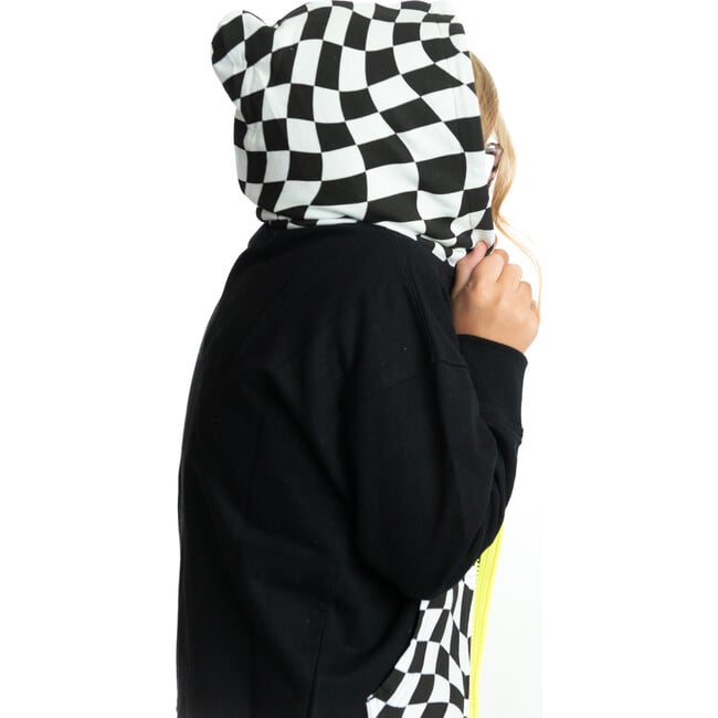 Checker Zip Hoodie Sweatshirt, Black - Sweatshirts - 4