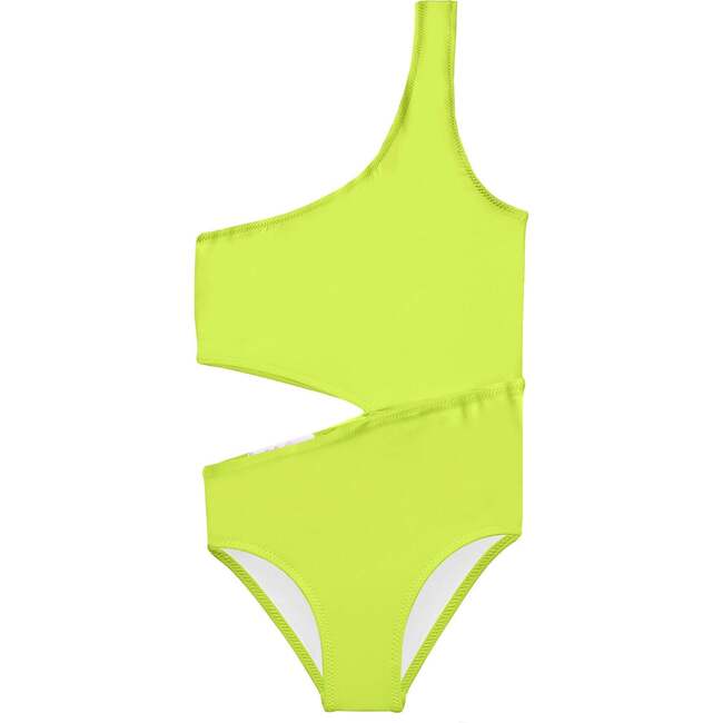 Side-Cut One Shoulder Sleeveless Swimsuit, Neon Yellow