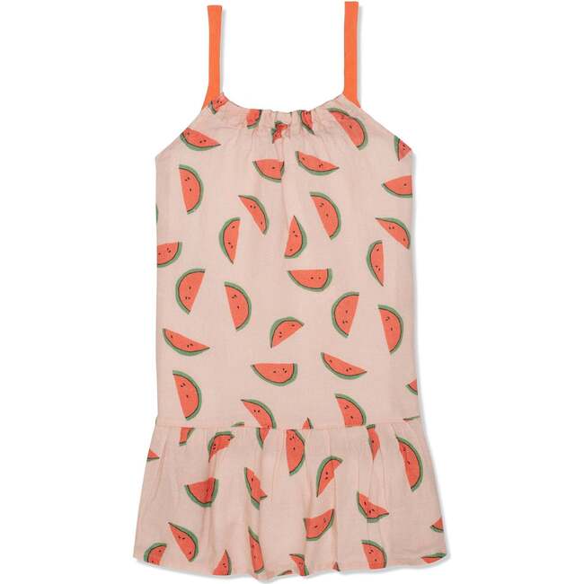 Watermelon Slices Linen Kid Dress, Pink
