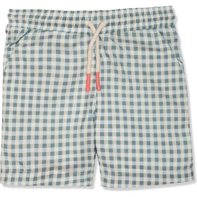 Seaqual Recycled Polyester Gingham Kid Swim Trunks, Blue