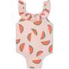 Recycled Polyester Watermelon Slices Ruffle Kid Swimsuit, Pink - One Pieces - 1 - thumbnail