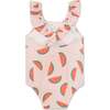 Recycled Polyester Watermelon Slices Ruffle Kid Swimsuit, Pink - One Pieces - 2