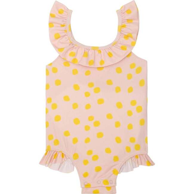 Recycled Polyester Dotted Ruffle Baby Swimsuit, Pink