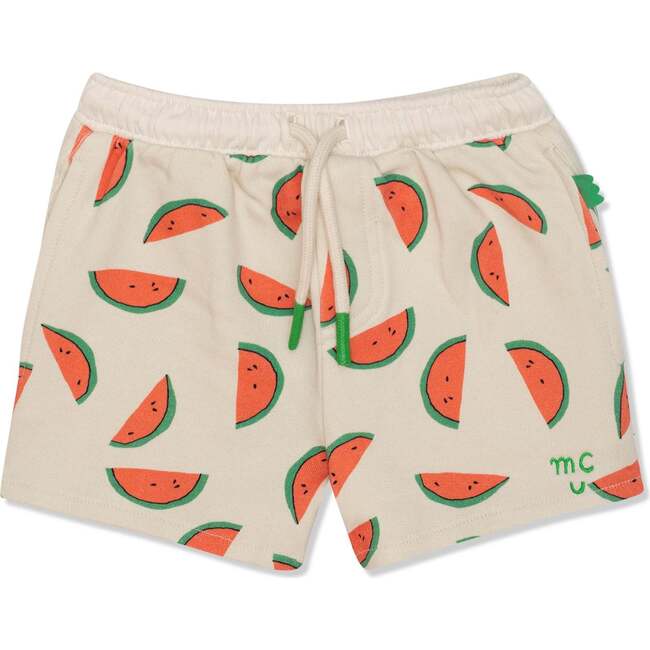Recycled Cotton Watermelon Slices Cropped Girl Shorts, Natural