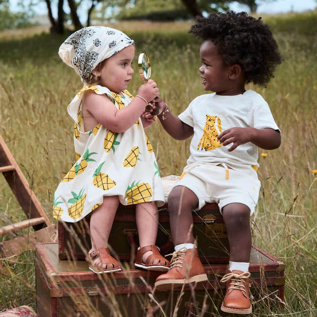 Recycled Cotton Pineapple Harvest Kid Summer Dress, Natural - Dresses - 3