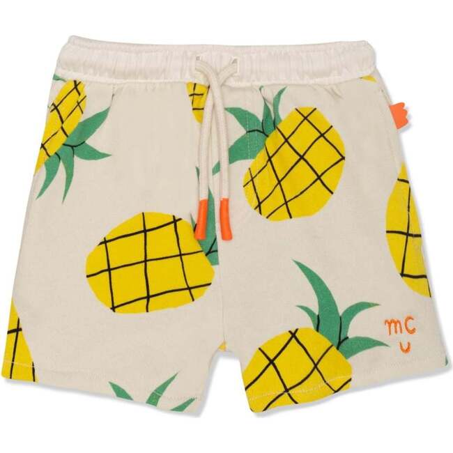 Recycled Cotton Pineapple Harvest Cropped Girl Shorts, Natural