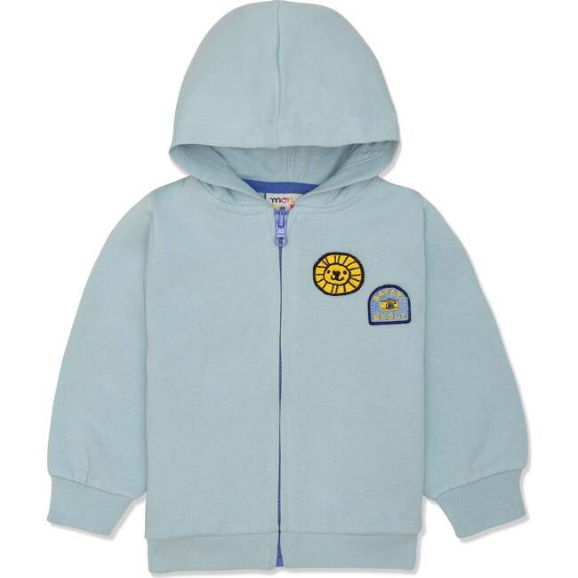 Recycled Cotton Patches Kid Zipper Hoodie, Blue