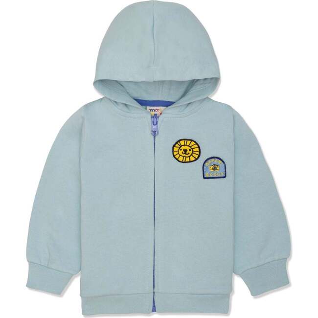 Recycled Cotton Patches Baby Zipper Hoodie, Blue