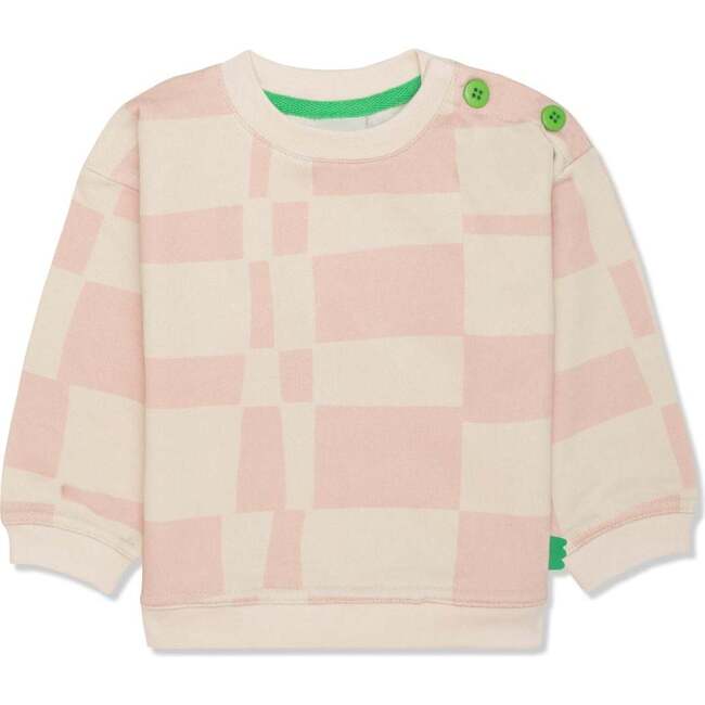 Recycled Cotton Checkered Baby Sweatshirt, Pink