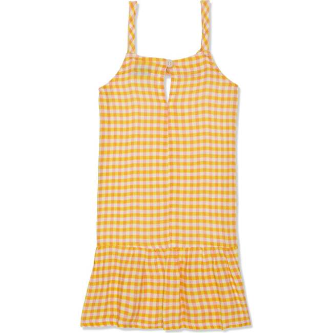 Gingham Linen Kid Dress, Yellow - Dresses - 2