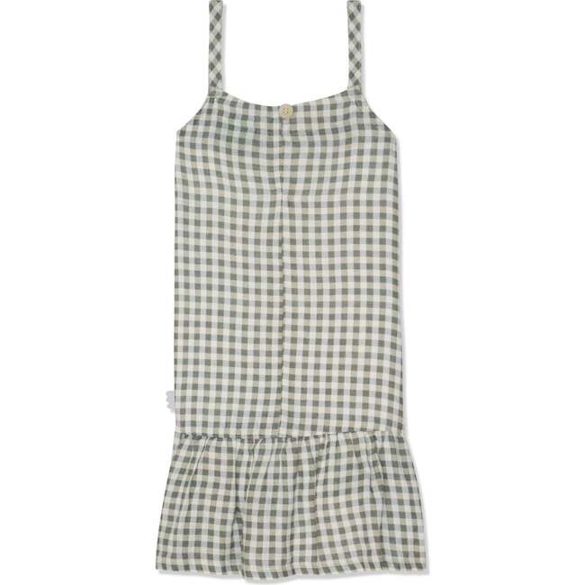 Gingham Linen Kid Dress, Blue - Dresses - 2