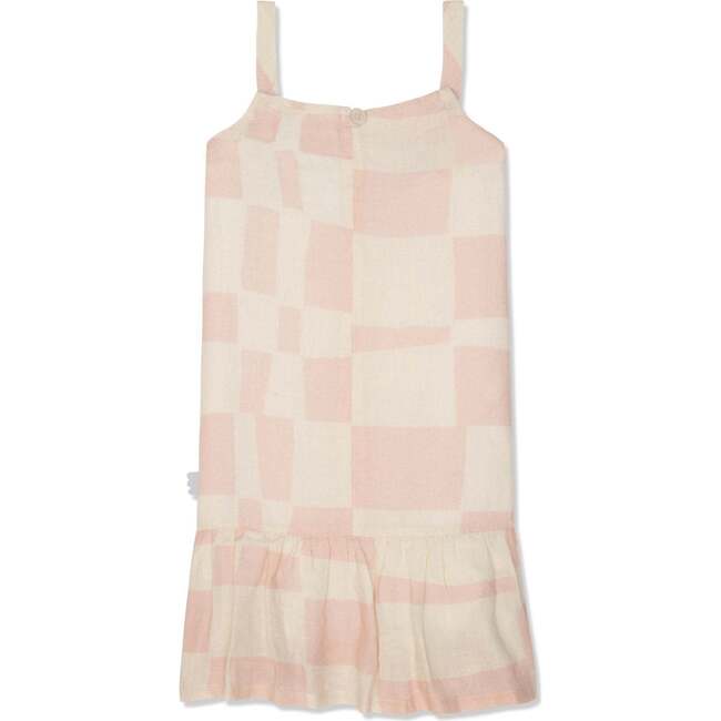 Checkered Linen Kid Dress, Natural - Dresses - 2