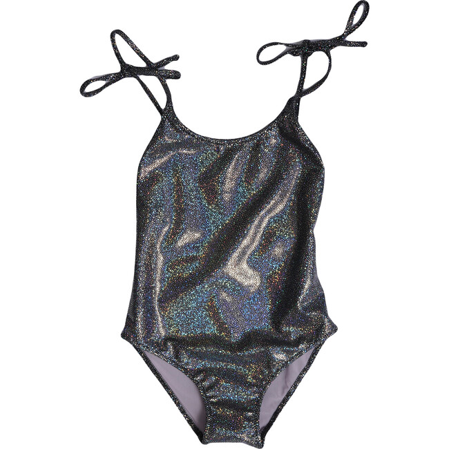 Afrodite Tie-Straps One-Piece Swimsuit, Black Glitter