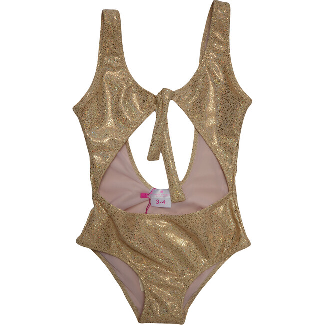 Athena Front & Back Cut One-Piece Swimsuit, Glitter Gold