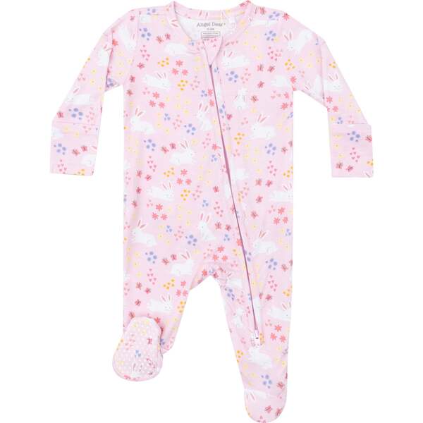 Bunny Meadow 2 Way Zipper Ruffle Back Footie, Pink - Angel Dear ...