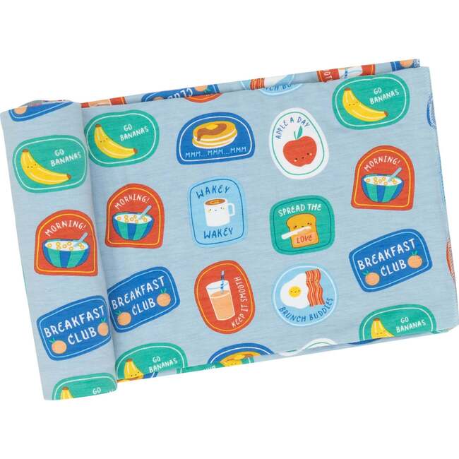 BREAKFAST CLUB PATCHES SWADDLE BLANKET, Blue