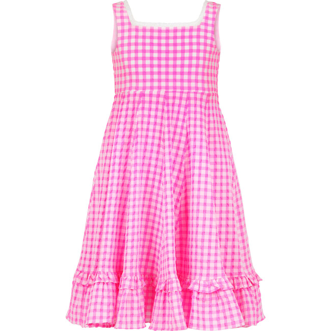 Daze Girls Seersucker Gingham Sleeveless Midi Dress, Pink