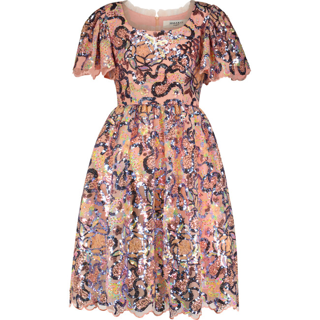 Women's Decadence Sequin Flutter Sleeve Dress, Peach & Multicolors