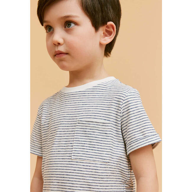 Linen Cotton T-Shirt, Navy Stripes - T-Shirts - 3