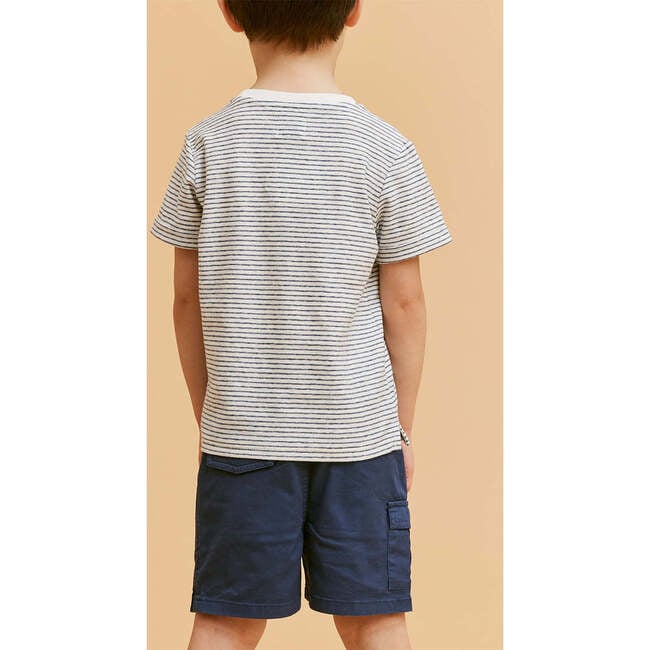 Linen Cotton T-Shirt, Navy Stripes - T-Shirts - 5