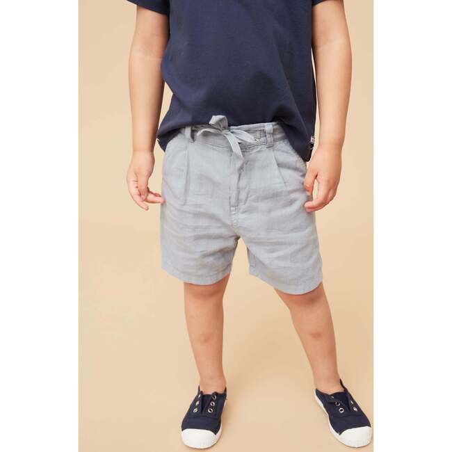 Linen Cotton Shorts, Blue Gray - Shorts - 2