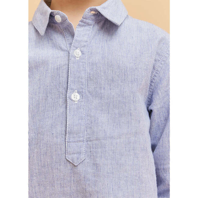 Kaftan Linen Cotton Shirt, Navy Stripes - Shirts - 4