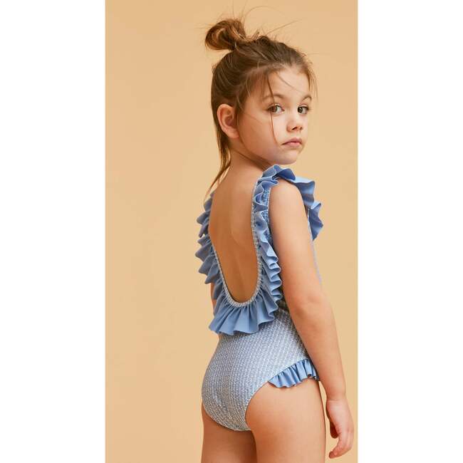 Girl Swimsuit, Sky Blue Leaf - One Pieces - 2