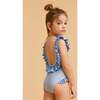 Girl Swimsuit, Sky Blue Leaf - One Pieces - 2