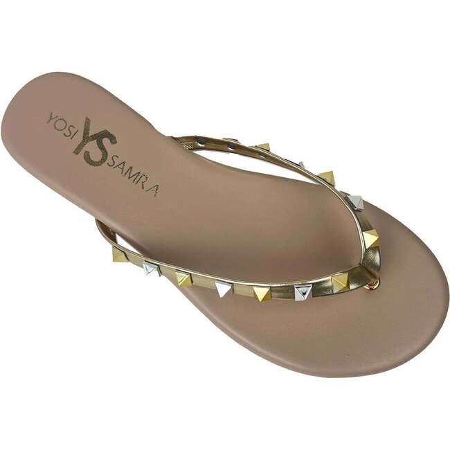 Women's Rivington Stud Flip Flop, Beige Metallic - Sandals - 3