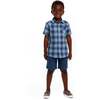 Washed Navy & Light Blue Plaid Short Sleeve Buttondown Shirt - Button Downs - 2
