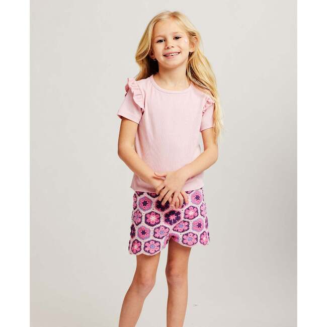 Pink Woven Top & Crochet Short Set - Mixed Apparel Set - 2