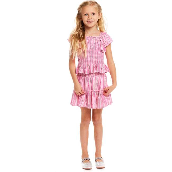 Pink Striped Smocked Top & Tiered Skirt - Mixed Apparel Set - 2