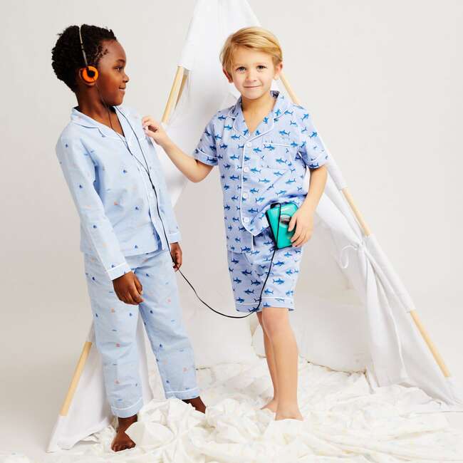 Blue Shark Print Woven PJ Set - Pajamas - 2