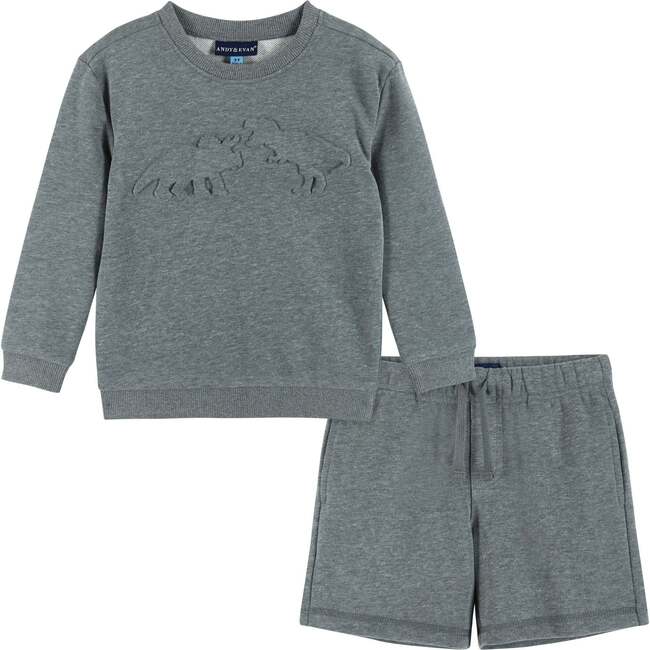 Dino Embossed Sweatshirt & Shorts Set