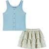 Blue Ribbed Button-Front Tank Top w/Starfish Skort - Mixed Apparel Set - 1 - thumbnail