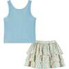 Blue Ribbed Button-Front Tank Top w/Starfish Skort - Mixed Apparel Set - 2