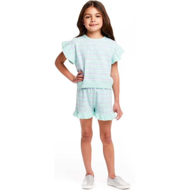 Aqua Heart Knit Short Set - Mixed Apparel Set - 2