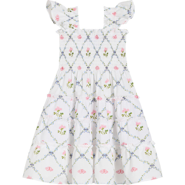 The Tiny Ellie Butterfly Trellis Print Nap Dress, White